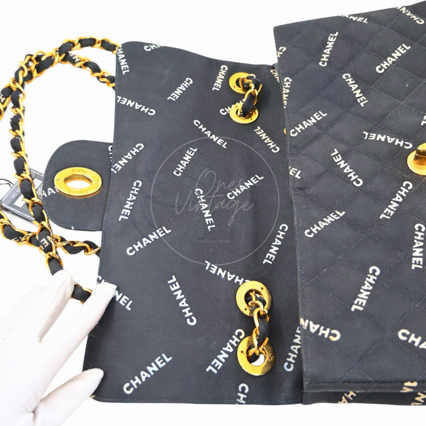 Chanel 1995 Vintage Maxi 34 Classic Flap Canvas GHW Black Series 3
