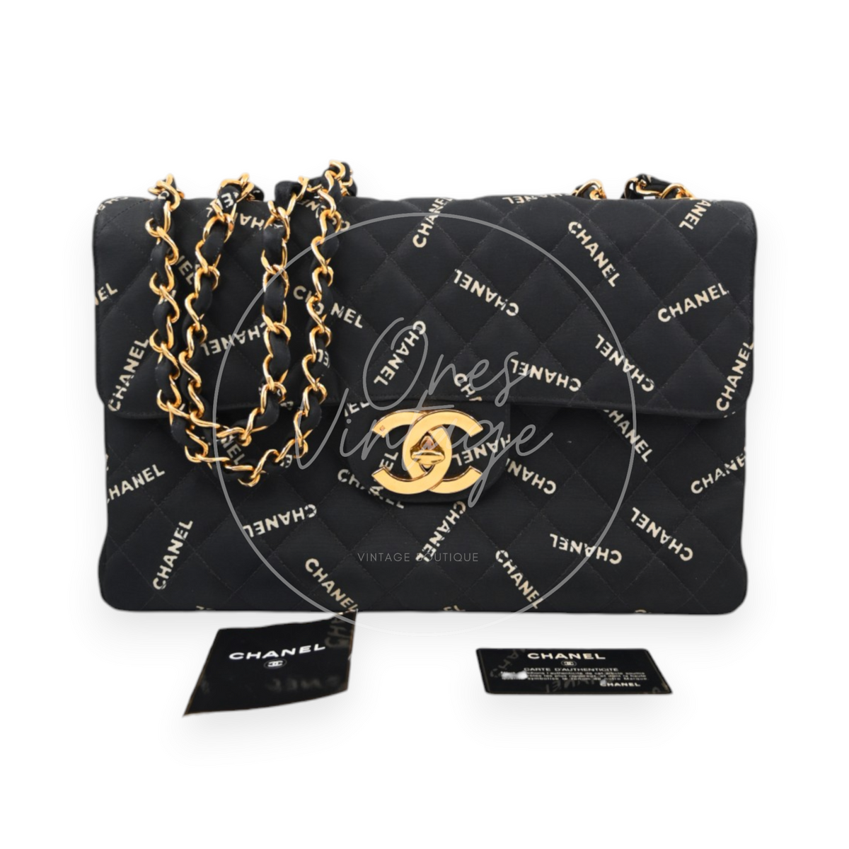 Chanel 1995 Vintage Maxi 34 Classic Flap Canvas GHW Black Series 3