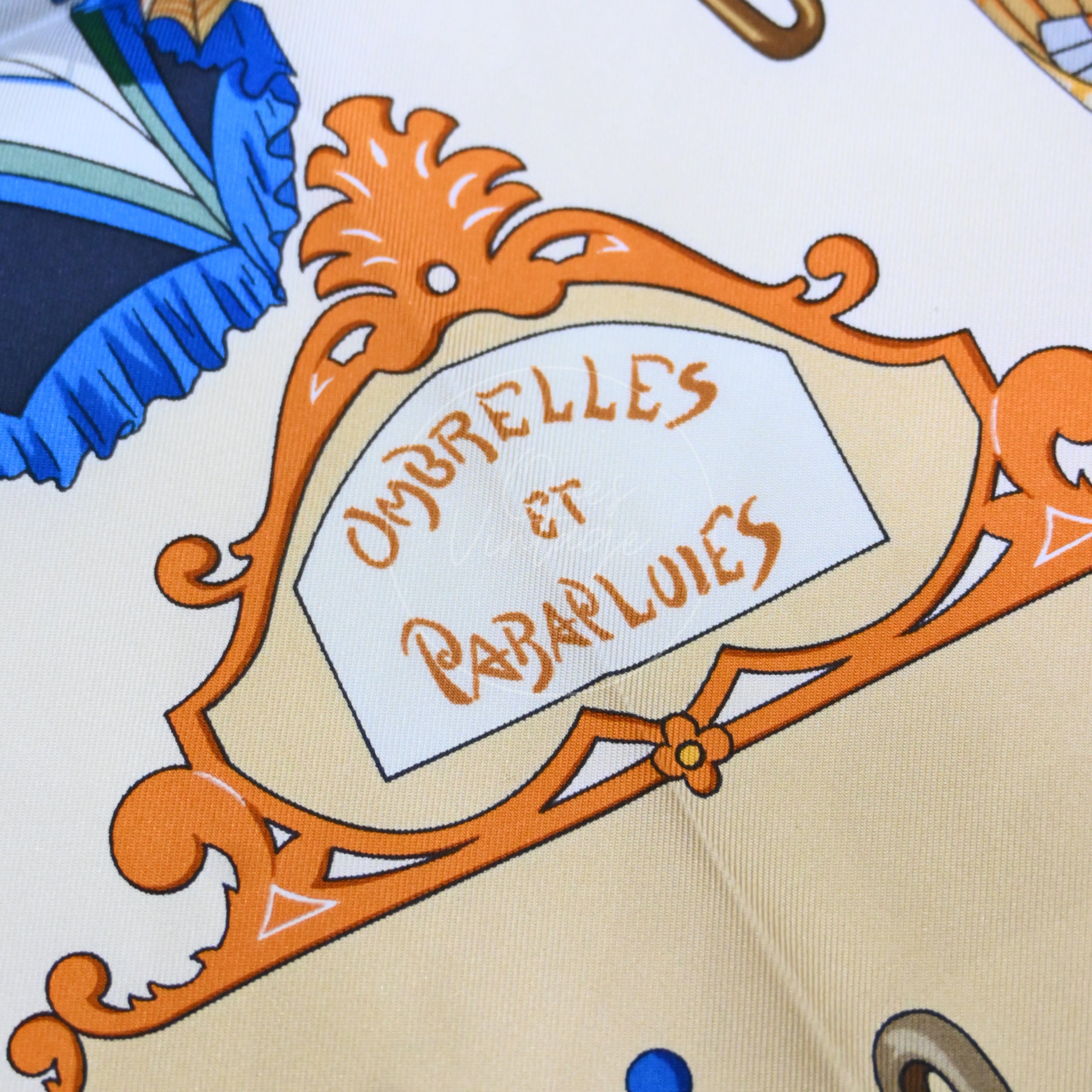 Hermes Carre 90 Ombrelles et Parapluies Beige Silk Square Scarf