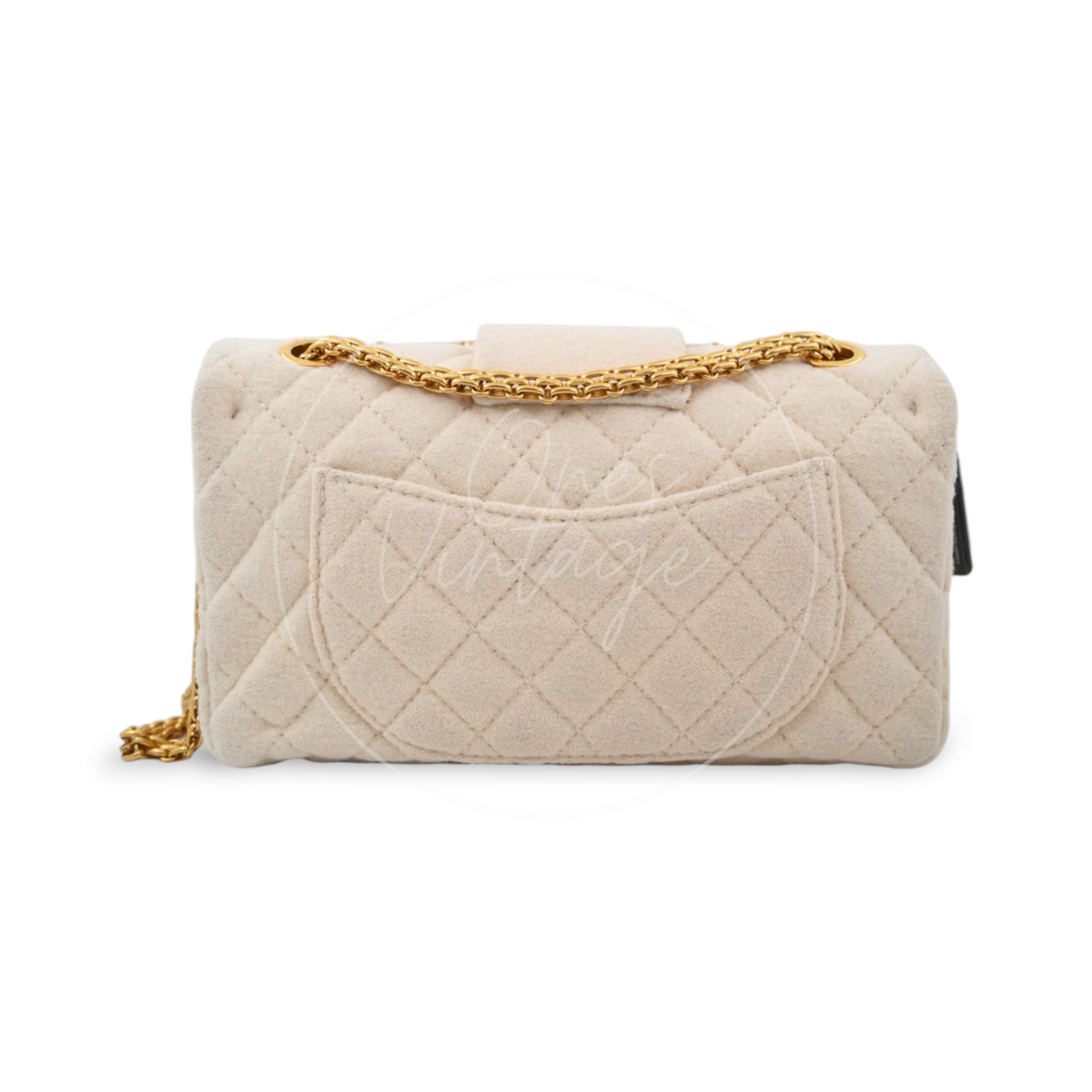 Chanel Paris-Moscou Romanov Reissue Wool 2.55 Flap Bag 2009 Pre-Fall Métiers d'Art in neutral wool fabric with gold-tone hardware, featuring chain strap and front patch pocket, front view