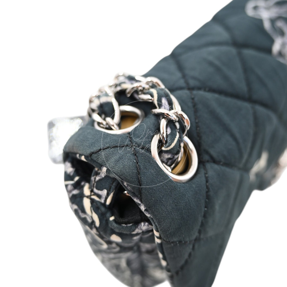 Chanel Small Bandana Single Flap in black quilted cotton, bandana print and round ring handle attachments detail
