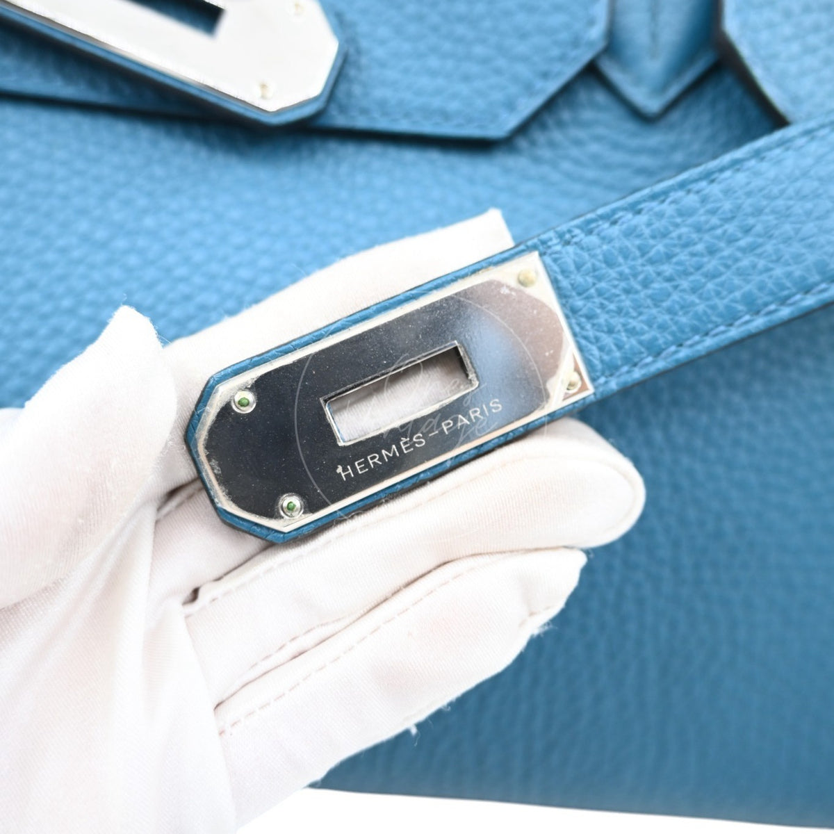 Hermes Birkin Shoulder 42 PHW Blue Square P