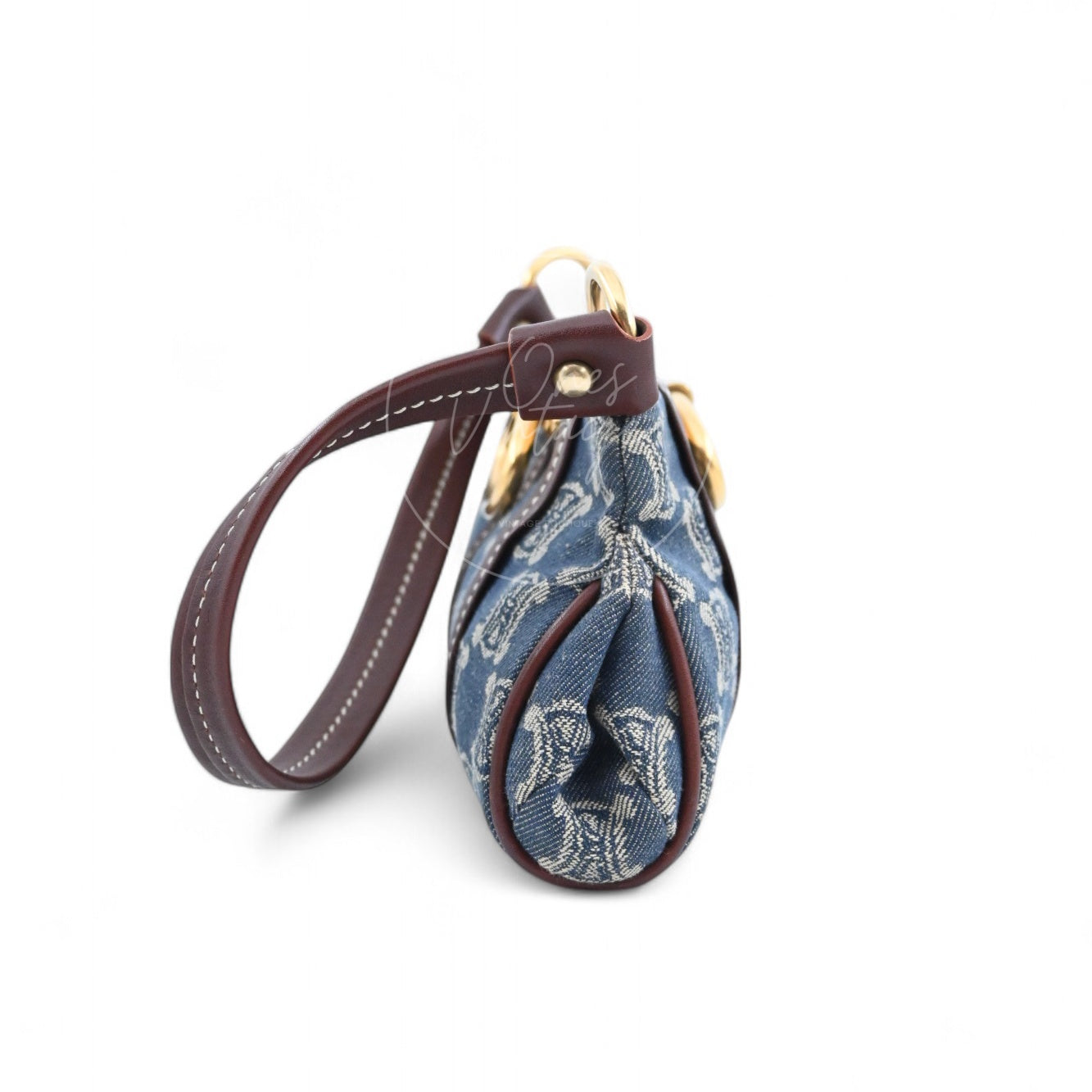 Celine Vintage Pairs Macadam Denim Shoulder Bag GHW Brown Blue