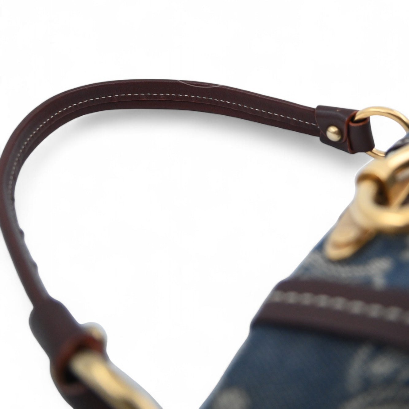 Celine Vintage Pairs Macadam Denim Shoulder Bag GHW Brown Blue