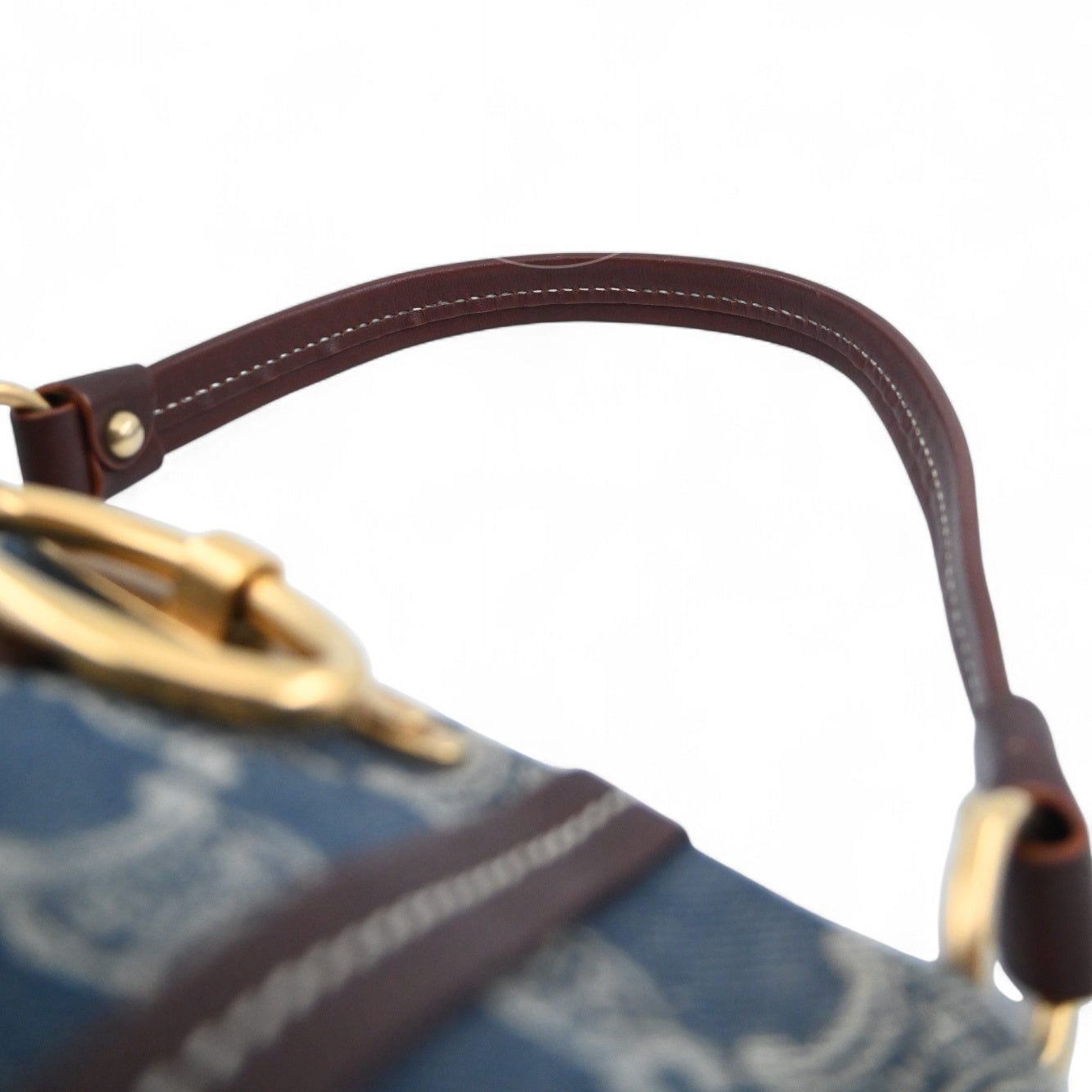 Celine Vintage Pairs Macadam Denim Shoulder Bag GHW Brown Blue
