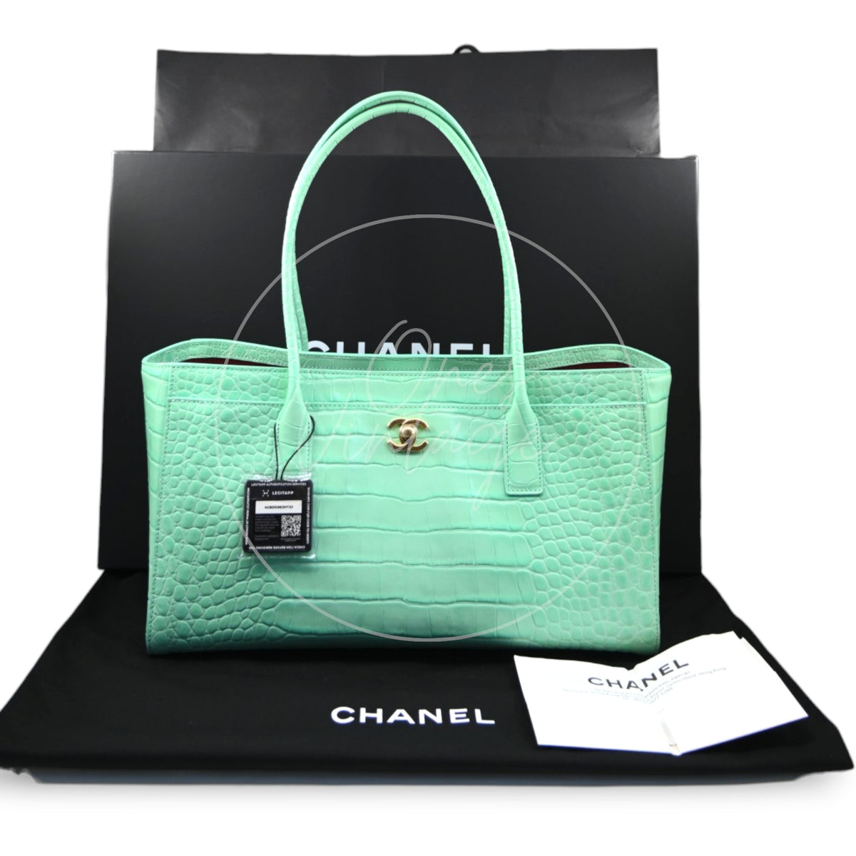 Chanel Cerf Crocodile Embossed Calfskin Tote Bag GHW Green Series UK