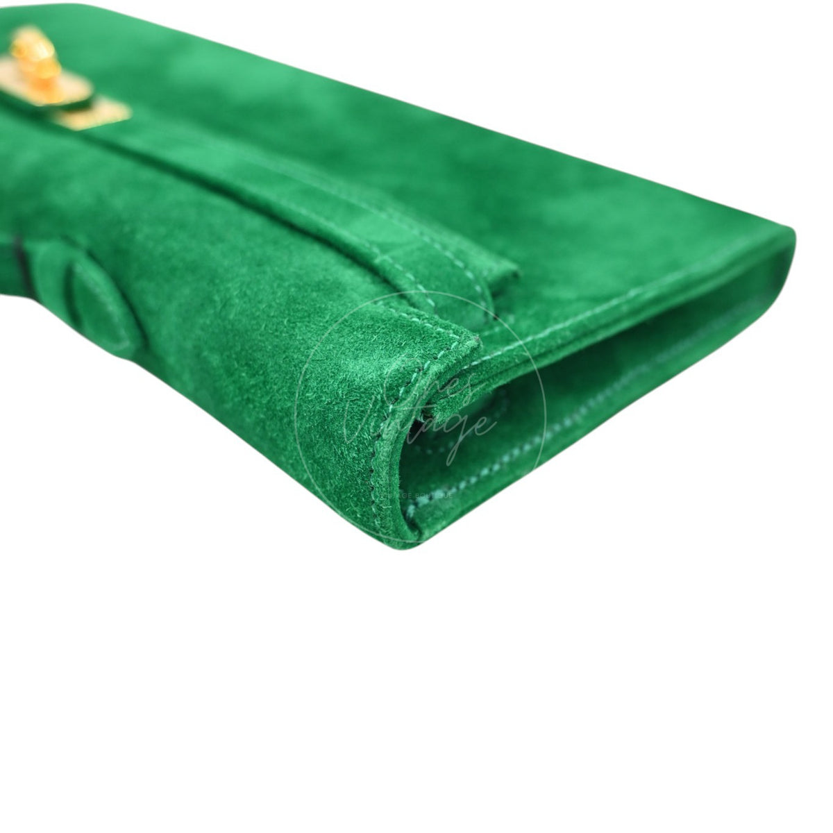 Hermes Kelly Cut Veau Doblis Suede GHW Green Stamp B