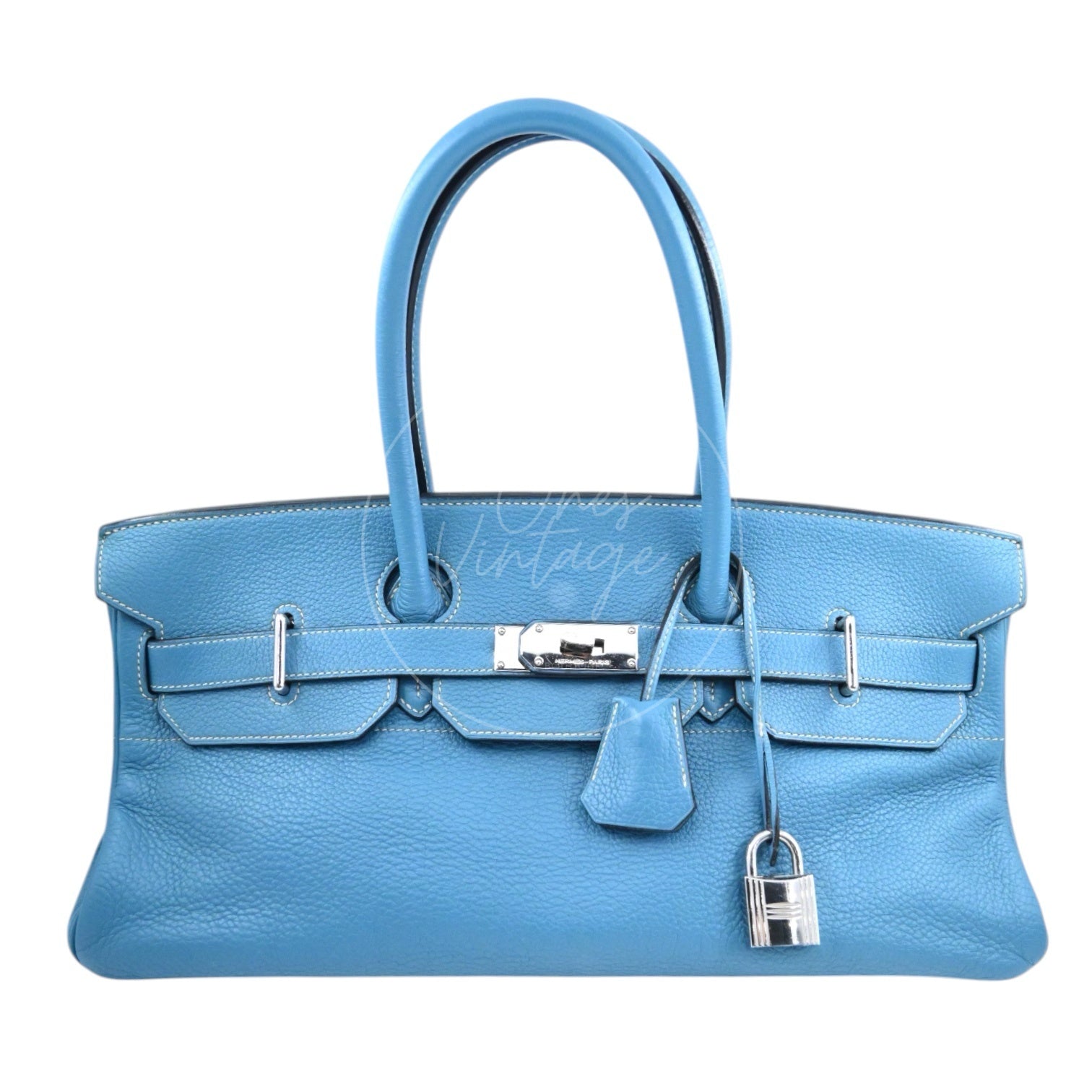 Hermes Shoulder Birkin 42 PHW Denim Blue Square I