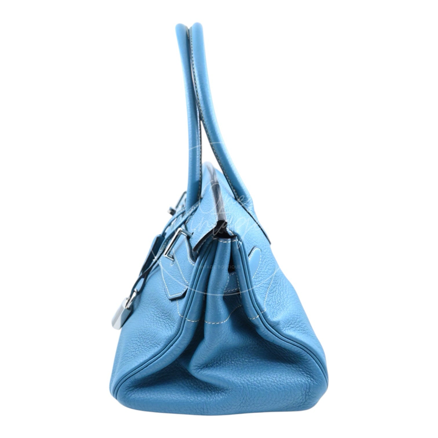 Hermes Shoulder Birkin 42 PHW Denim Blue Square I