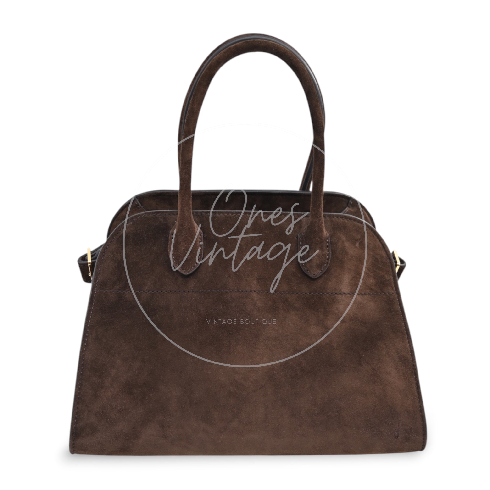 The Row Suede Soft Margaux 10 Bag GHW Mocha