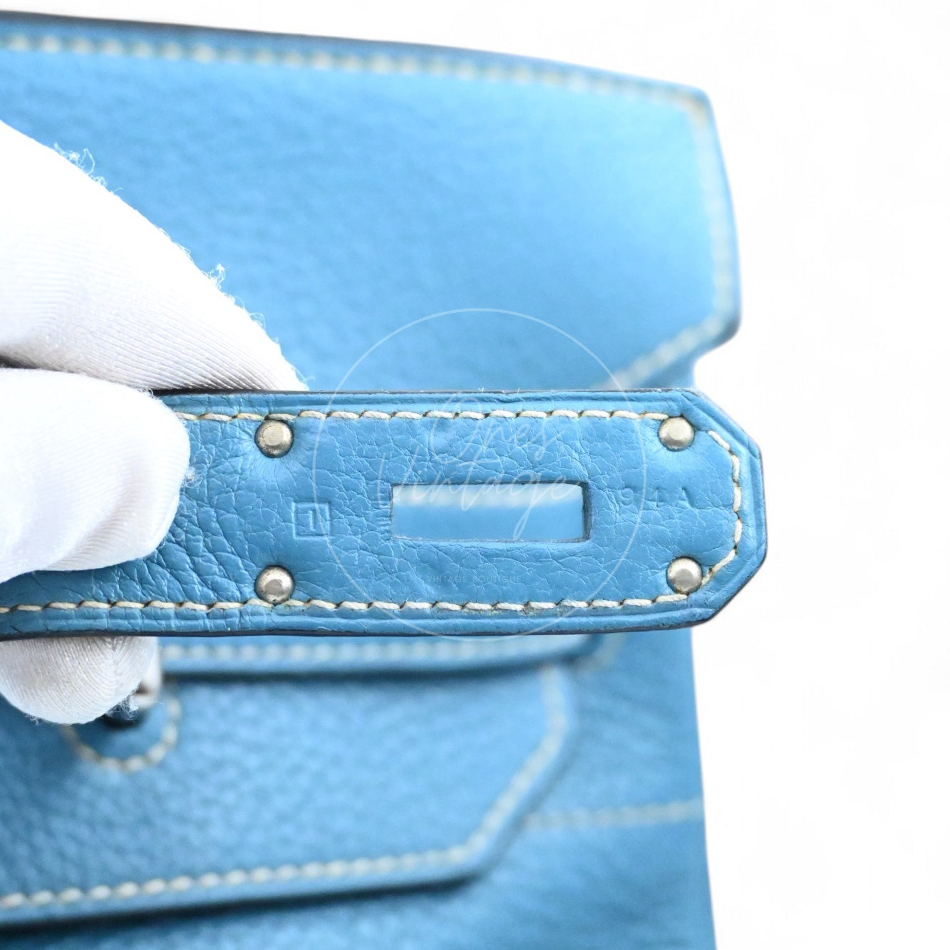 Hermes Shoulder Birkin 42 PHW Denim Blue Square I