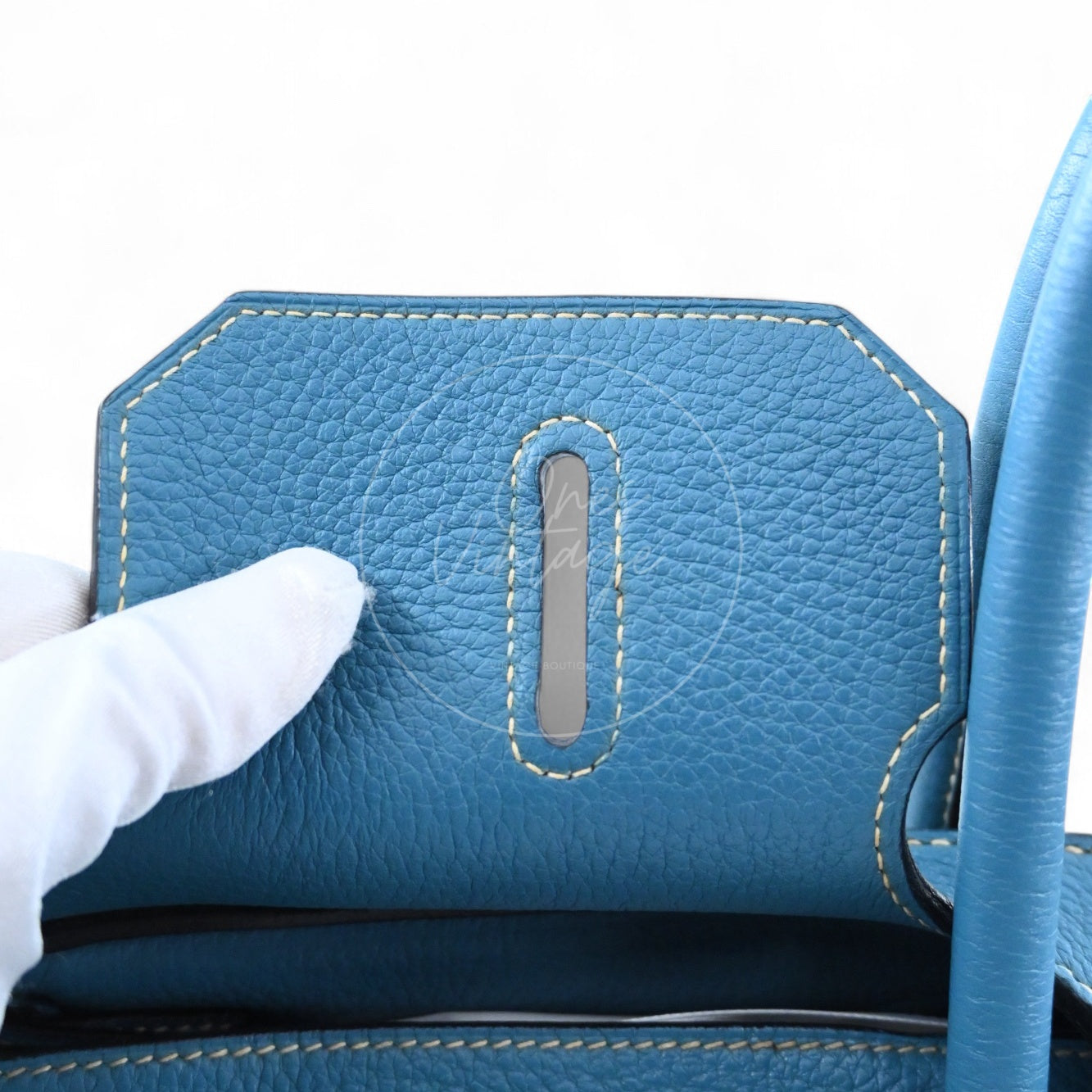 Hermes Shoulder Birkin 42 PHW Denim Blue Square I