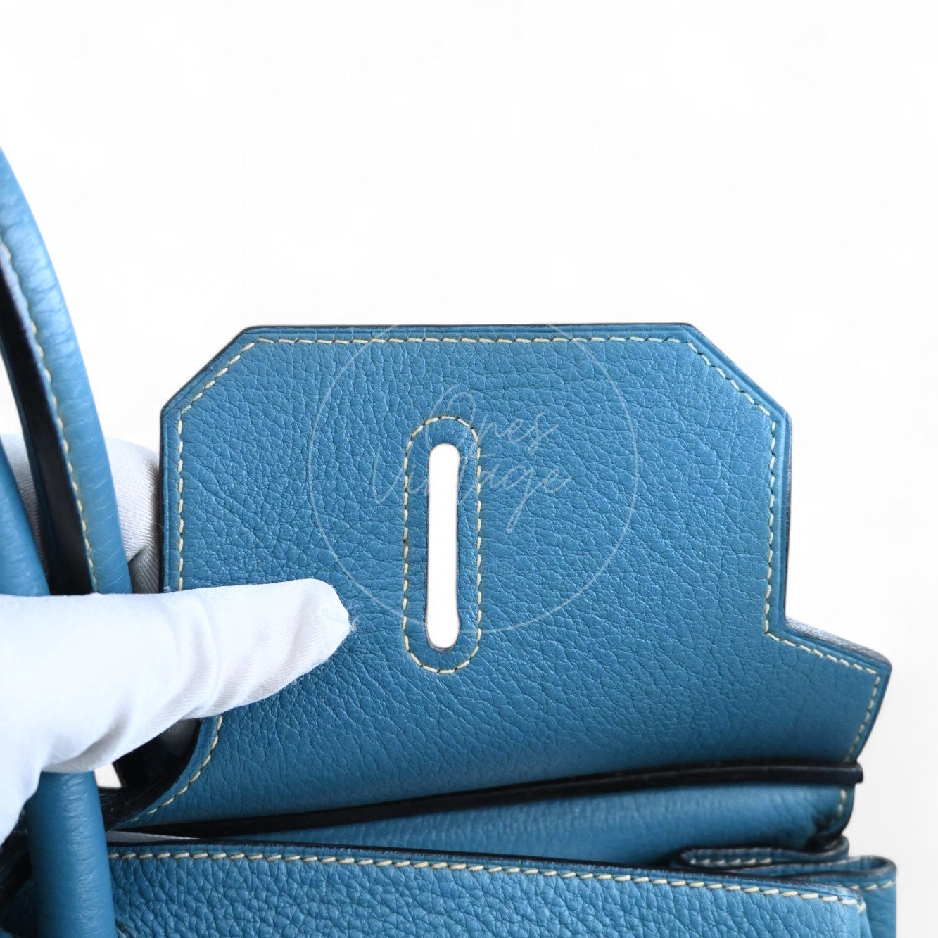 Hermes Shoulder Birkin 42 PHW Denim Blue Square I