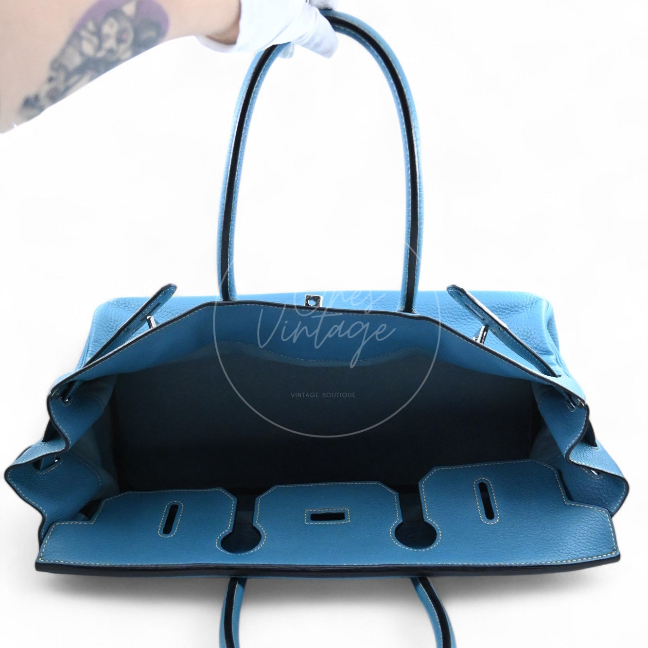 Hermes Shoulder Birkin 42 PHW Denim Blue Square I