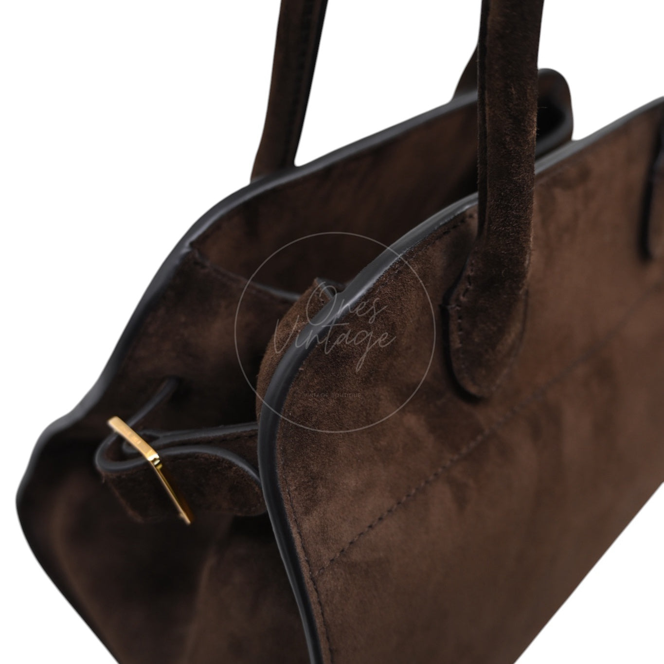 The Row Suede Soft Margaux 10 Bag GHW Mocha