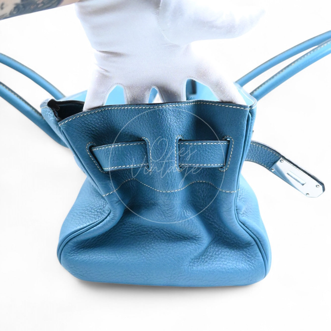 Hermes Shoulder Birkin 42 PHW Denim Blue Square I