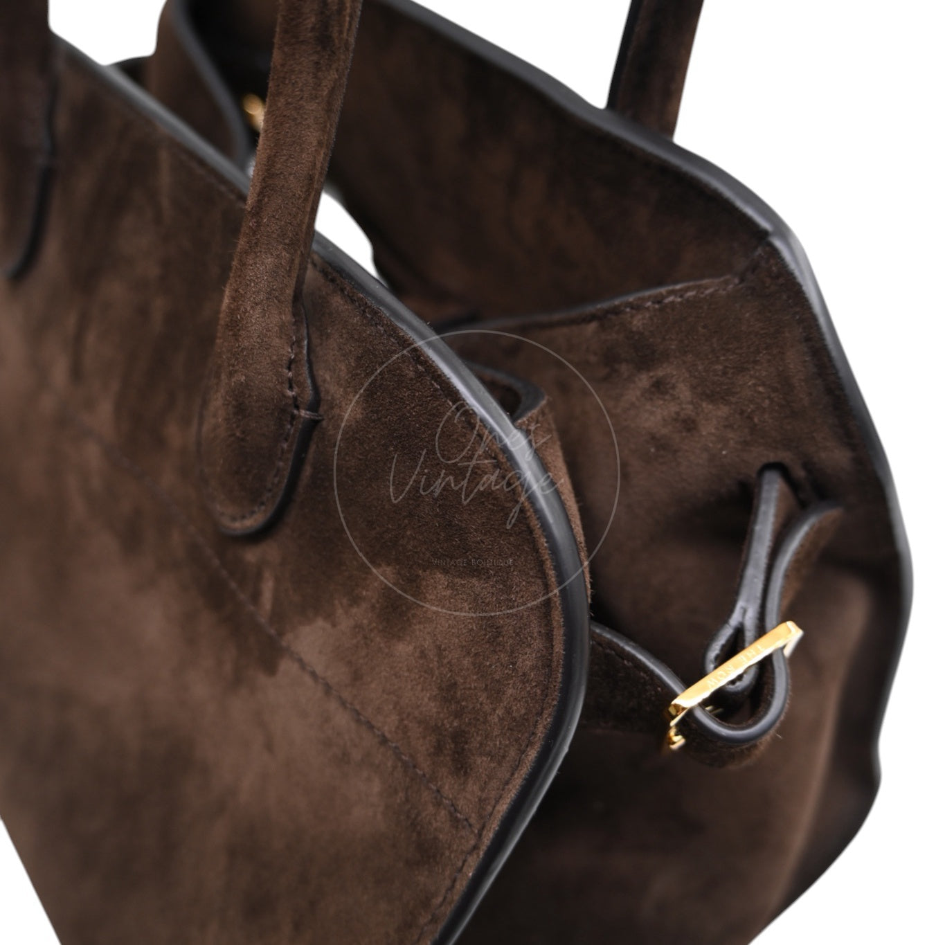 The Row Suede Soft Margaux 10 Bag GHW Mocha
