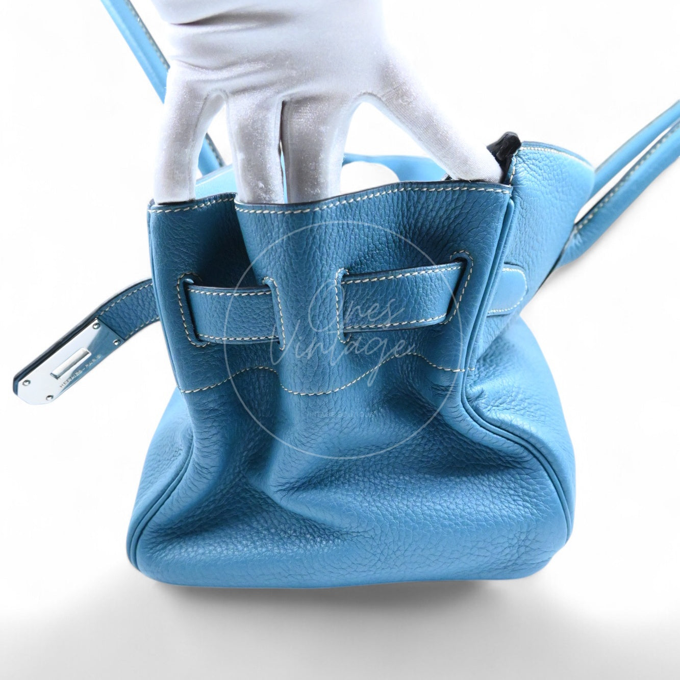 Hermes Shoulder Birkin 42 PHW Denim Blue Square I
