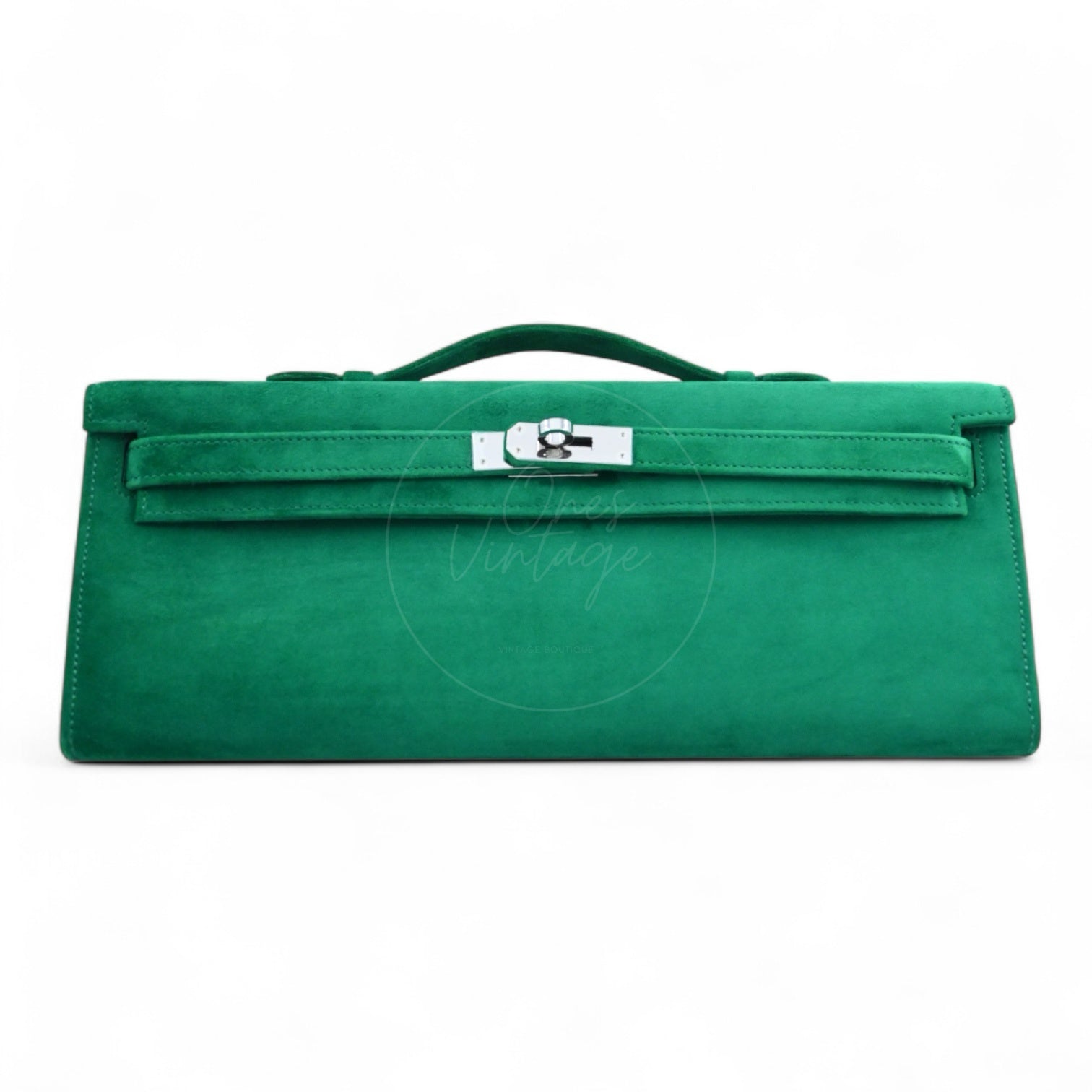 Hermes Kelly Cut Clutch Suede PHW Green Stamp B