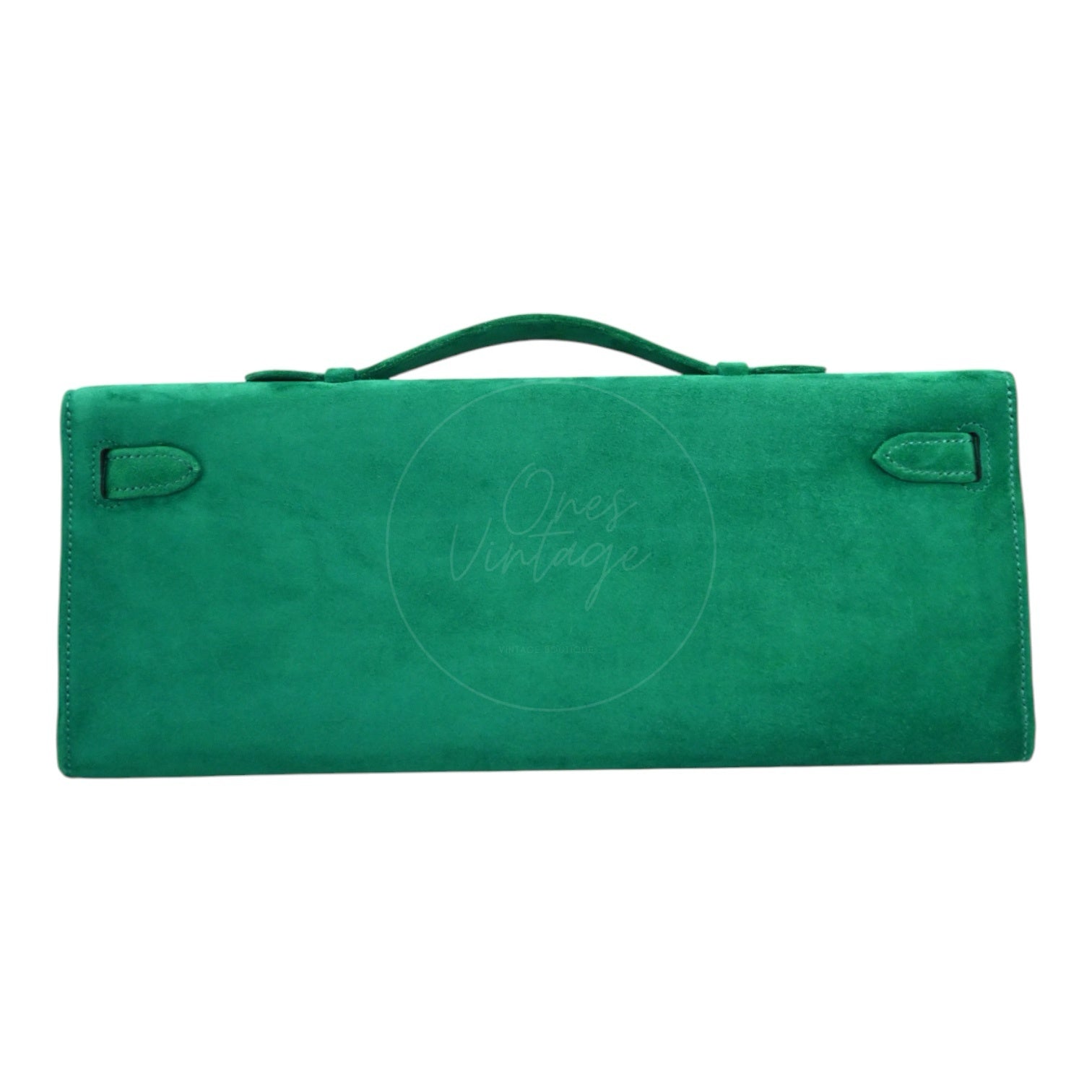 Hermes Kelly Cut Clutch Suede PHW Green Stamp B