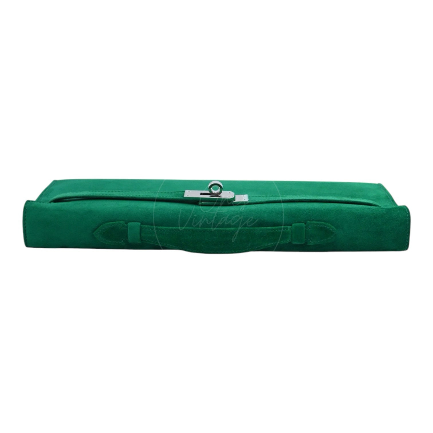 Hermes Kelly Cut Clutch Suede PHW Green Stamp B