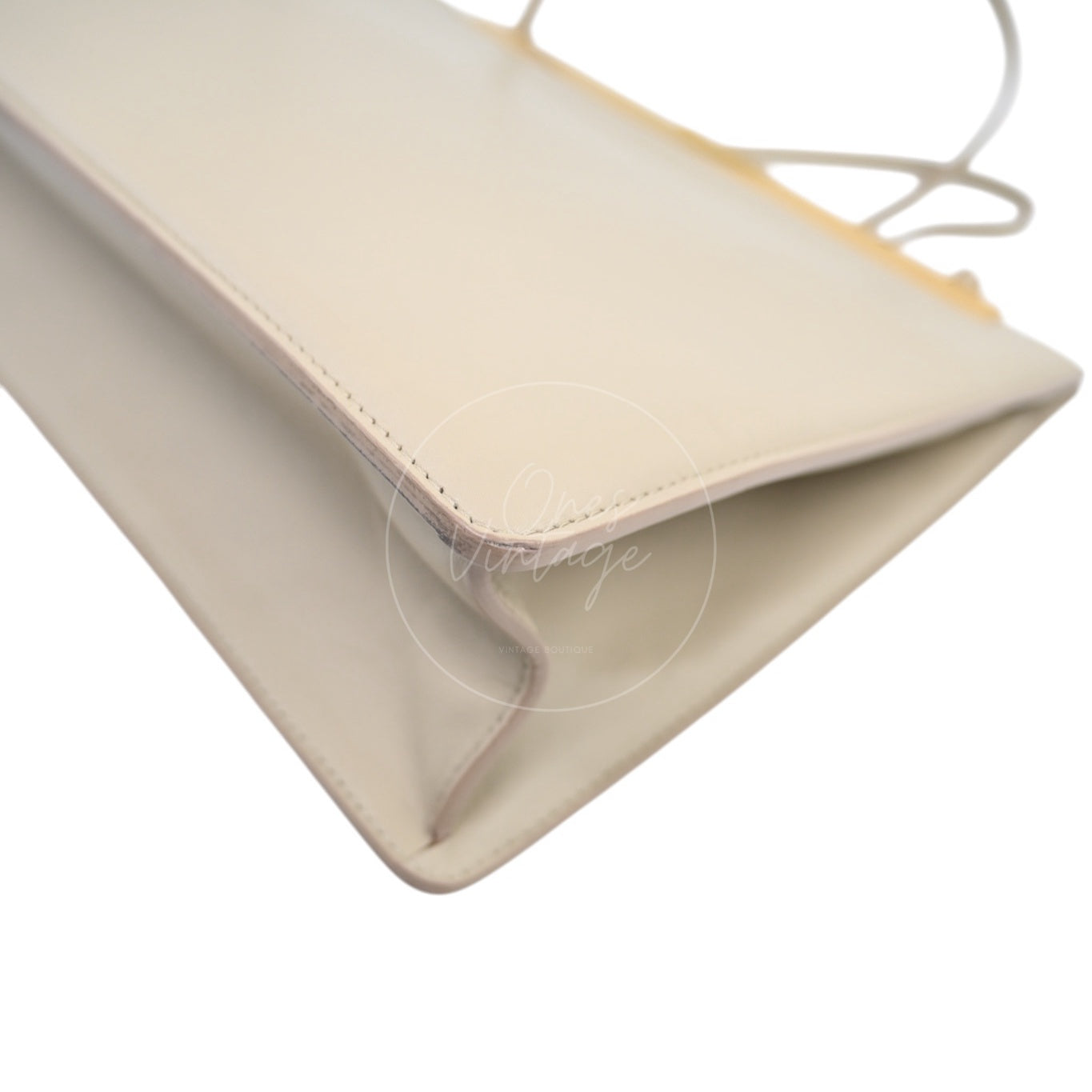 Celine Clasp Leather Handbag GHW Beige F-GM-1158