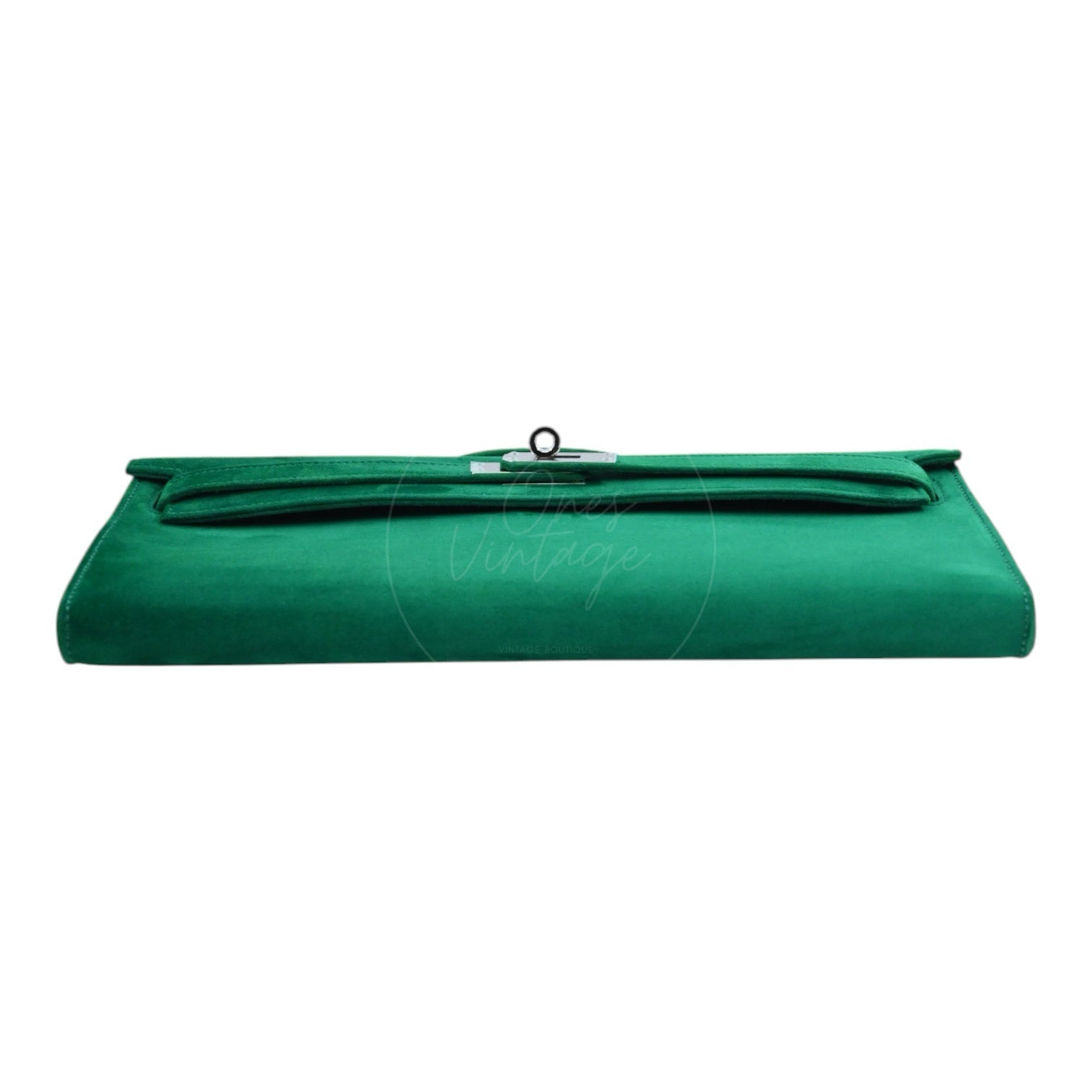 Hermes Kelly Cut Clutch Suede PHW Green Stamp B