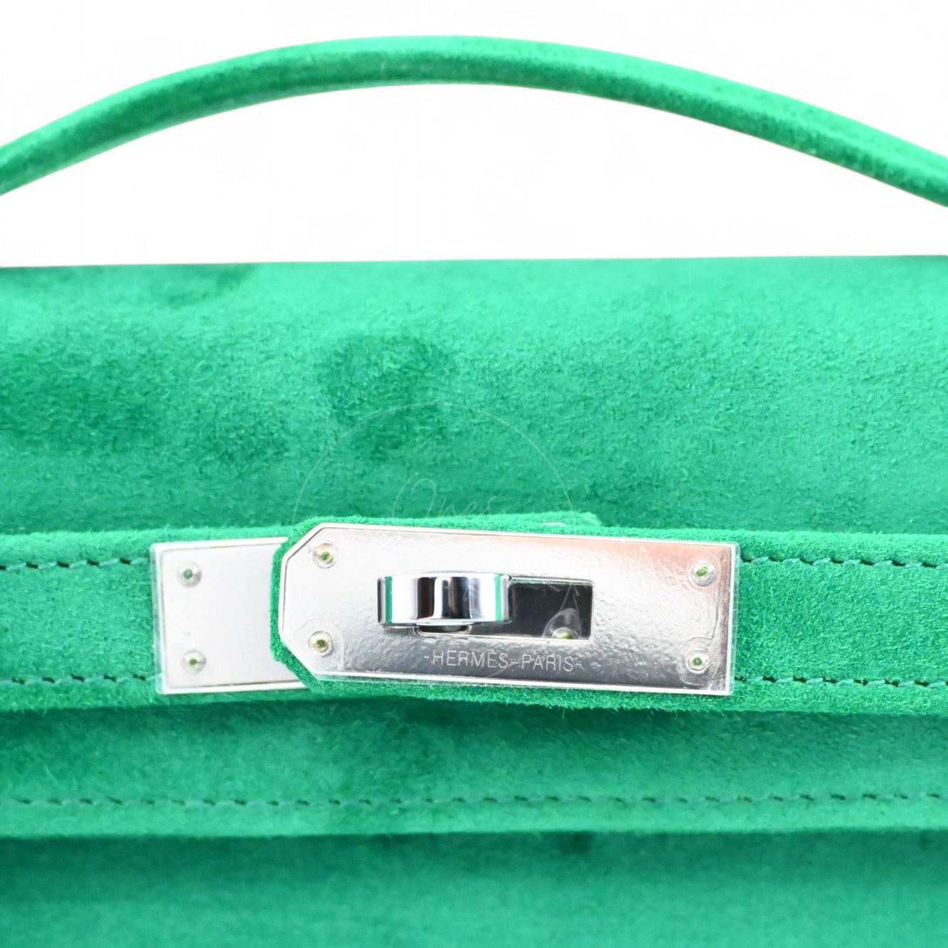 Hermes Kelly Cut Clutch Suede PHW Green Stamp B