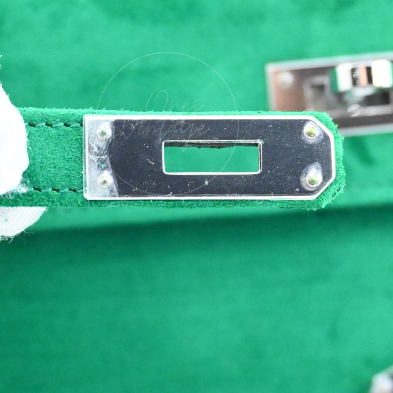 Hermes Kelly Cut Clutch Suede PHW Green Stamp B