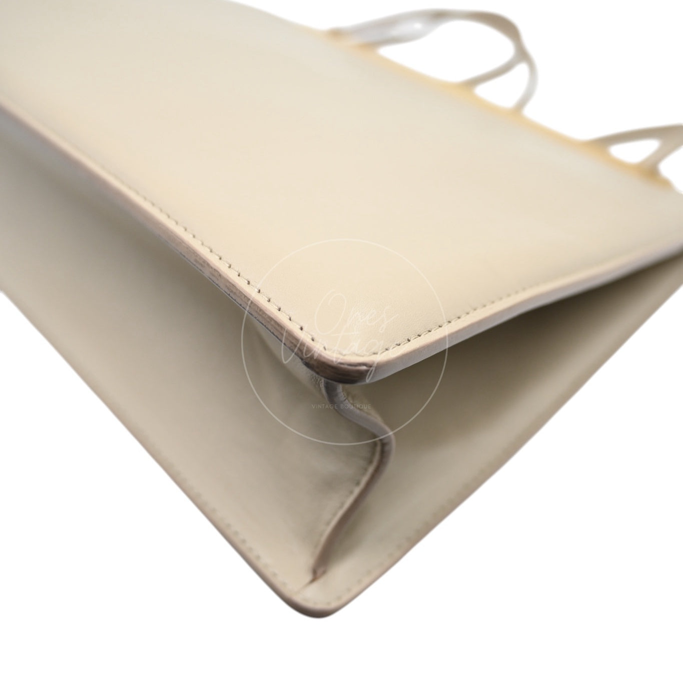 Celine Clasp Leather Handbag GHW Beige F-GM-1158