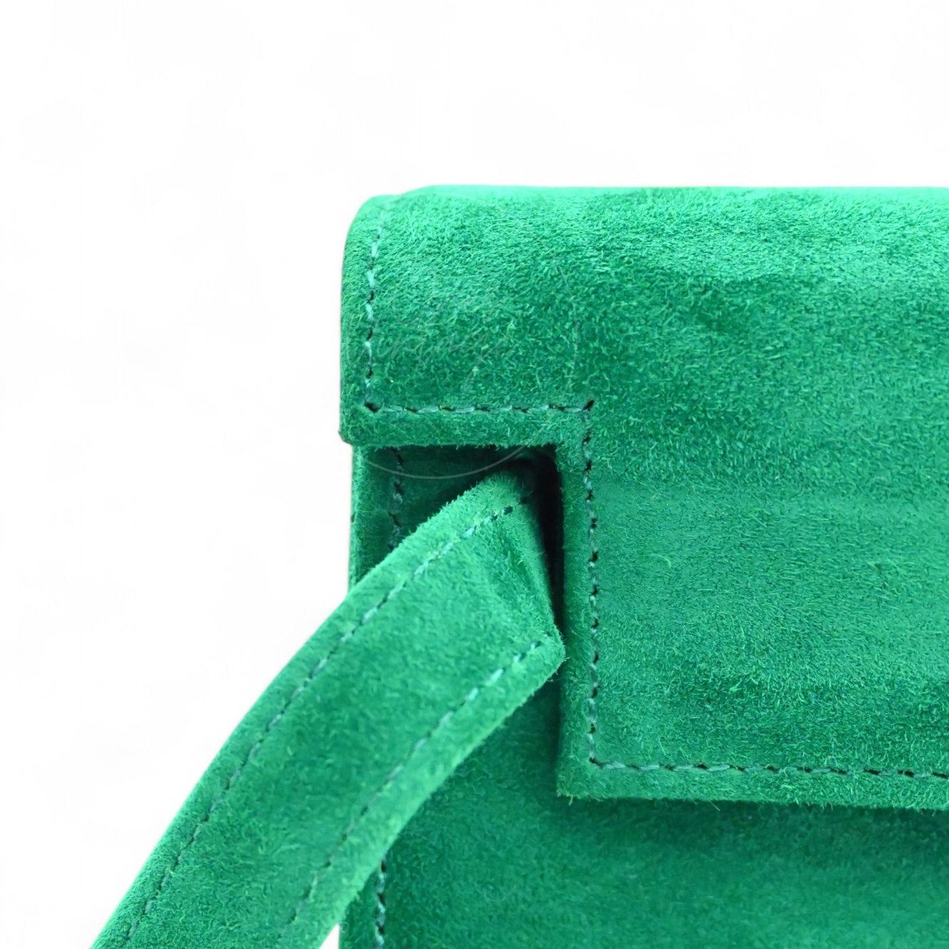 Hermes Kelly Cut Clutch Suede PHW Green Stamp B