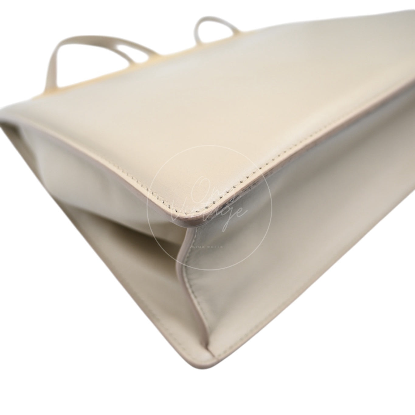 Celine Clasp Leather Handbag GHW Beige F-GM-1158