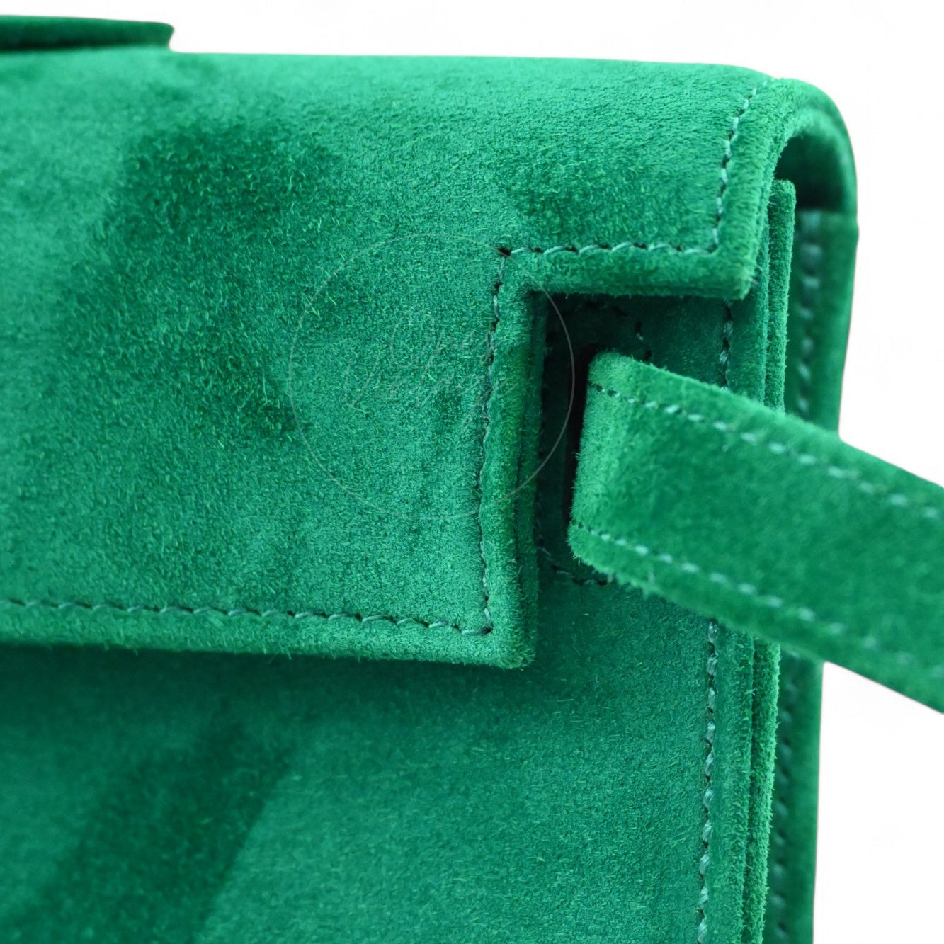 Hermes Kelly Cut Clutch Suede PHW Green Stamp B