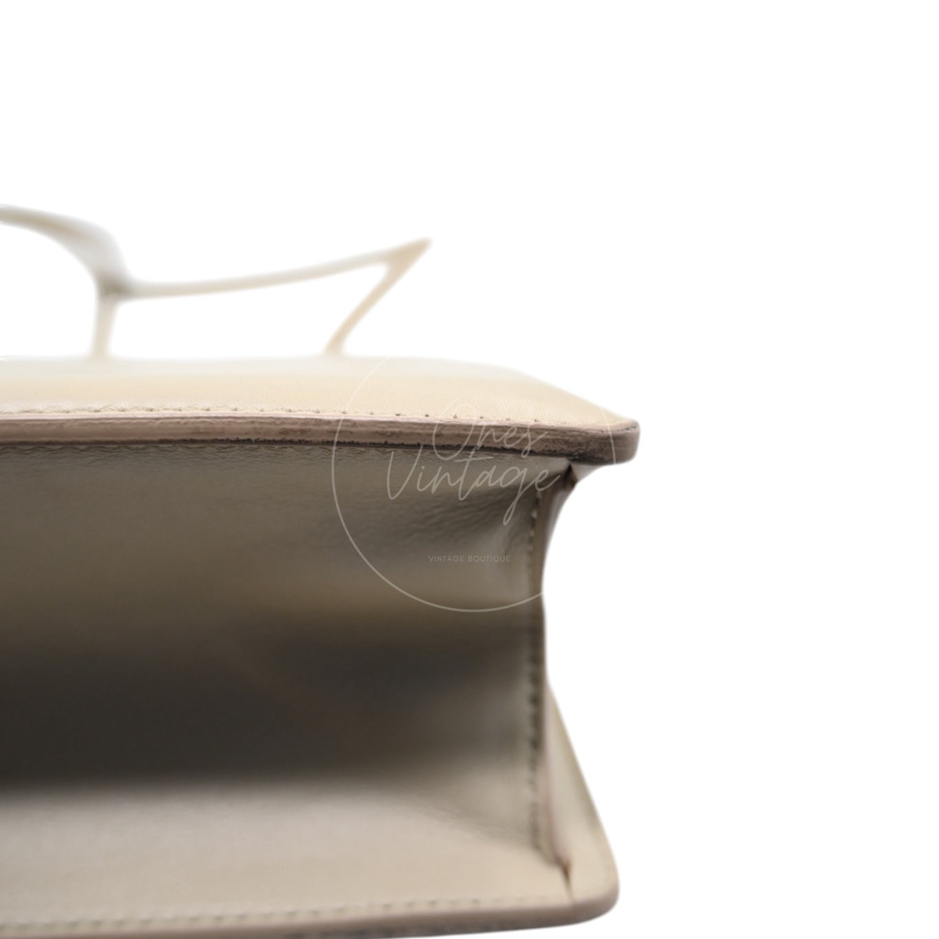 Celine Clasp Leather Handbag GHW Beige F-GM-1158