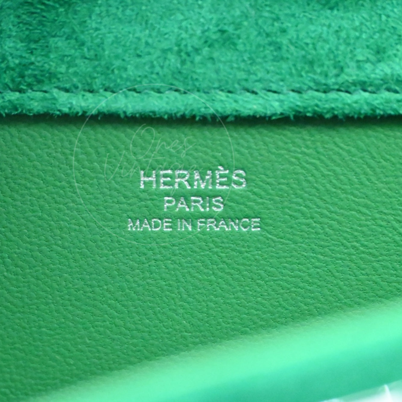 Hermes Kelly Cut Clutch Suede PHW Green Stamp B