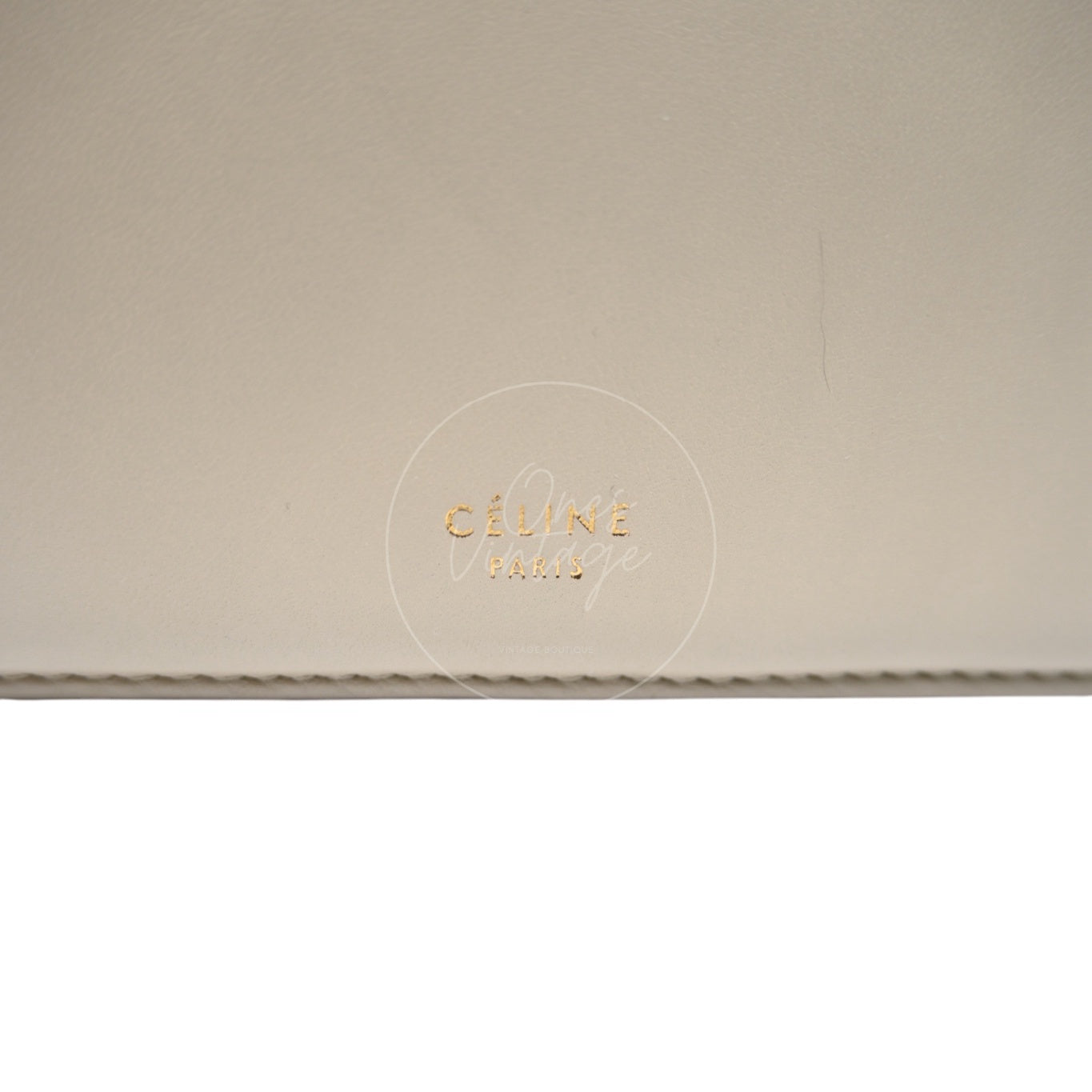 Celine Clasp Leather Handbag GHW Beige F-GM-1158