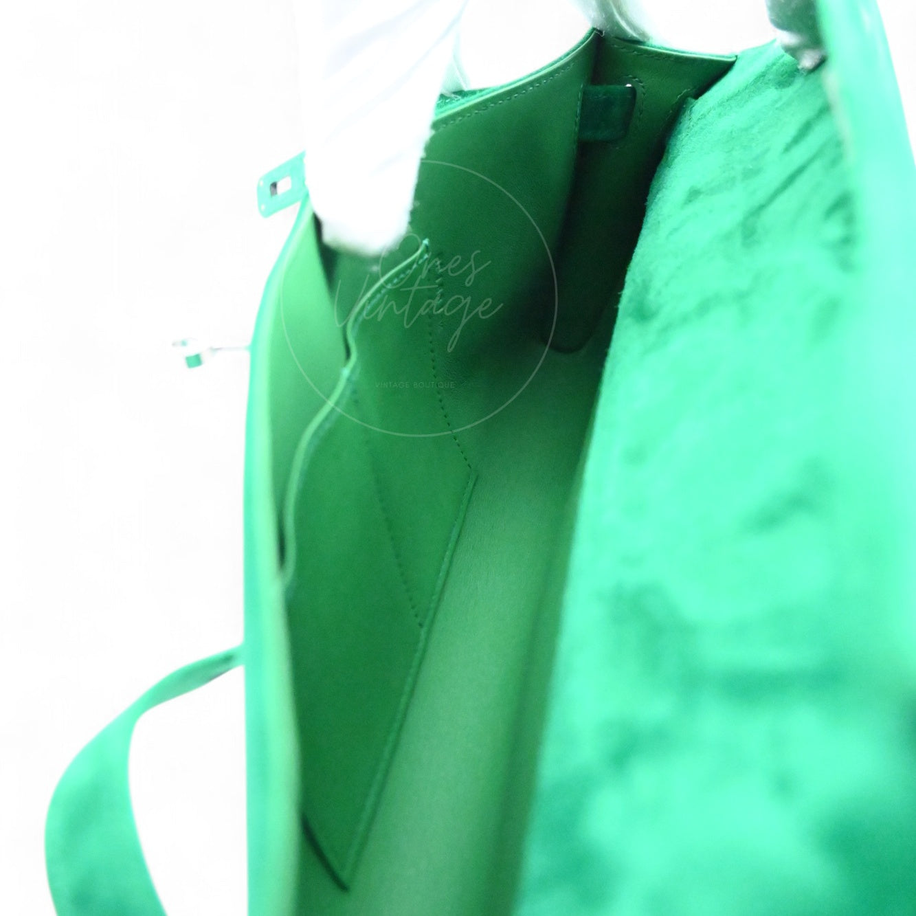 Hermes Kelly Cut Clutch Suede PHW Green Stamp B