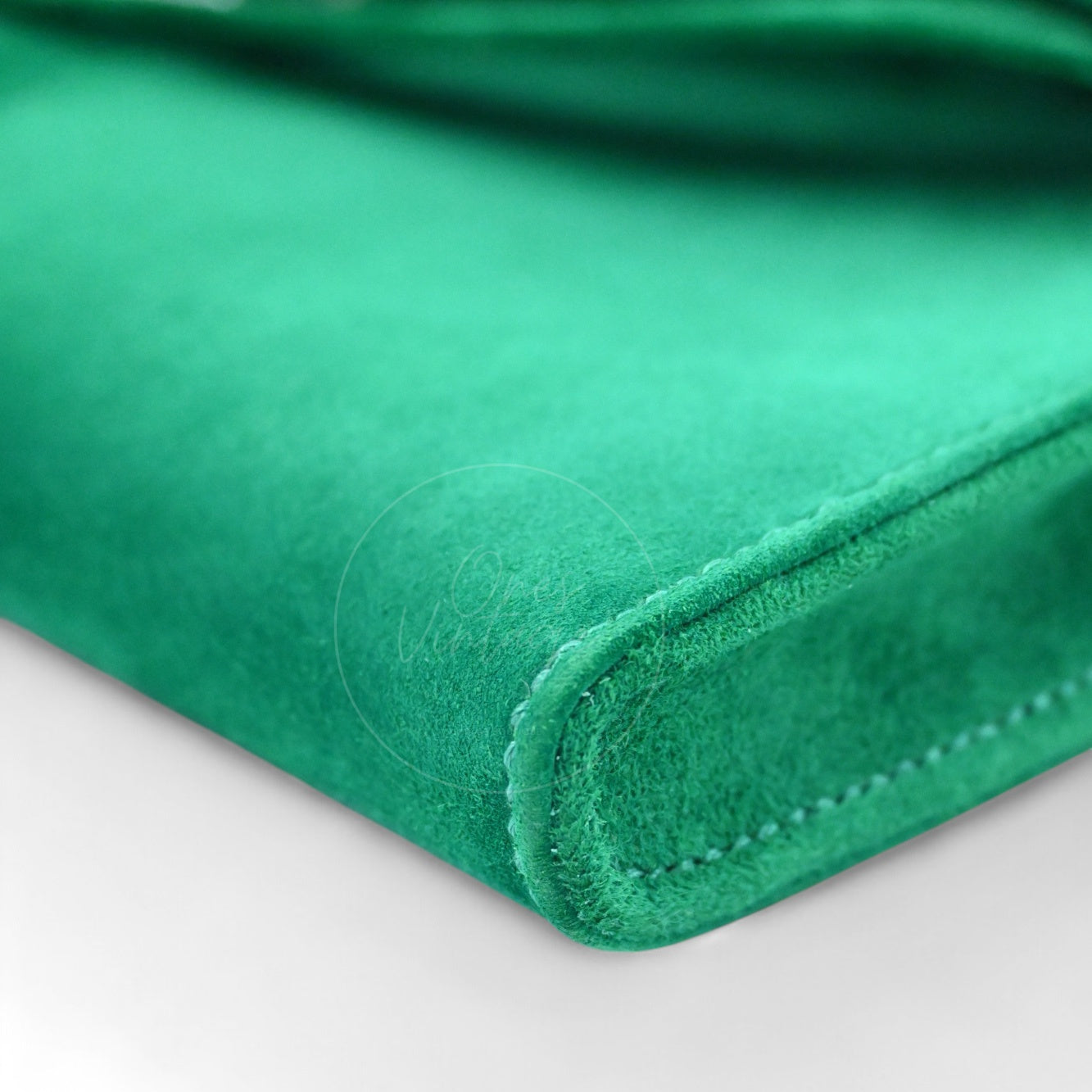 Hermes Kelly Cut Clutch Suede PHW Green Stamp B