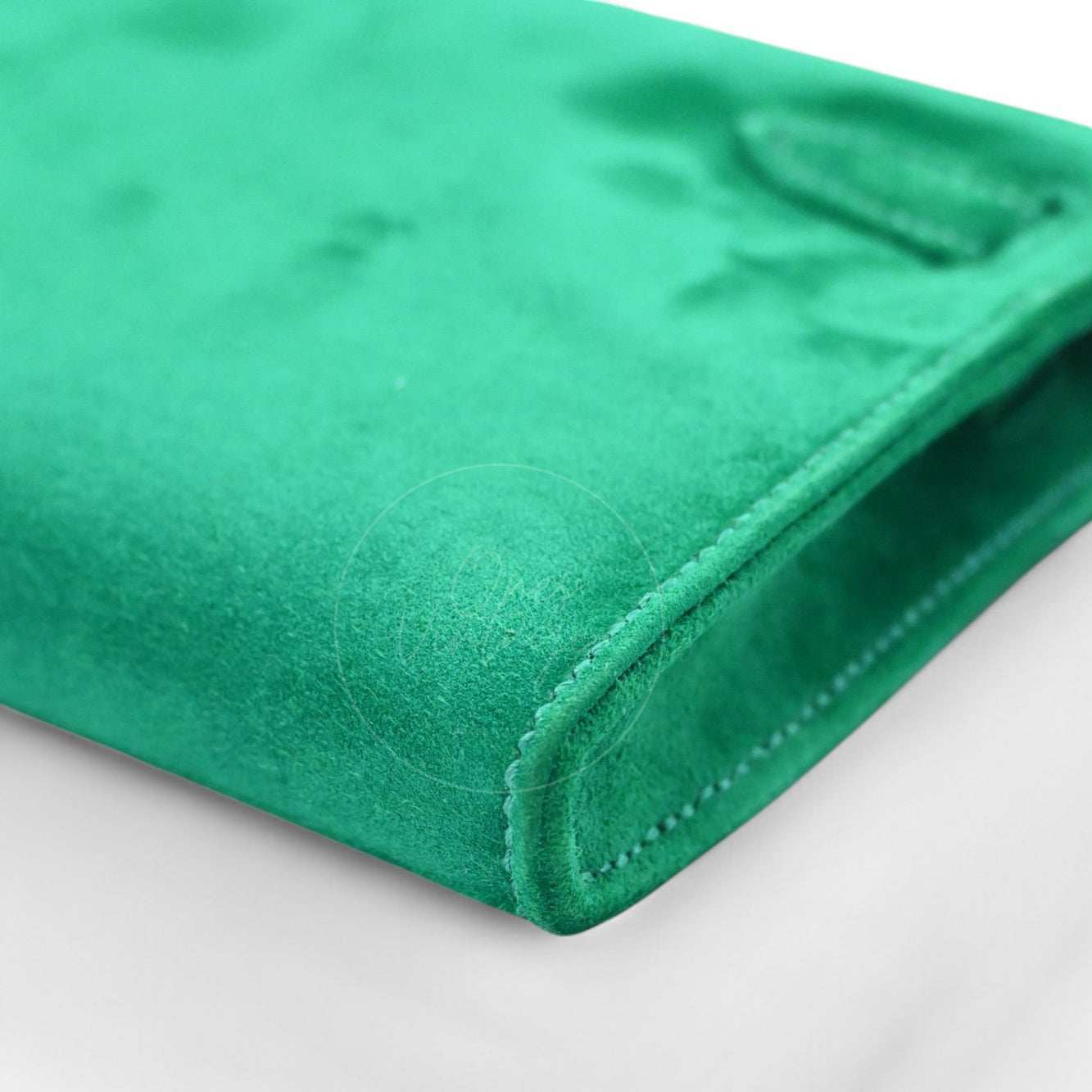 Hermes Kelly Cut Clutch Suede PHW Green Stamp B