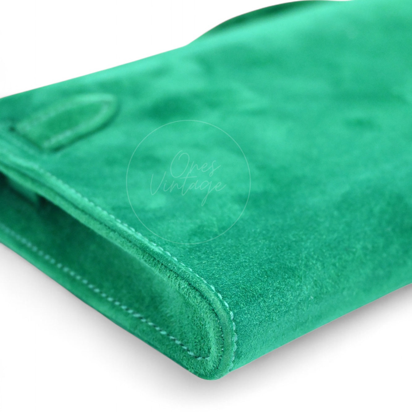 Hermes Kelly Cut Clutch Suede PHW Green Stamp B