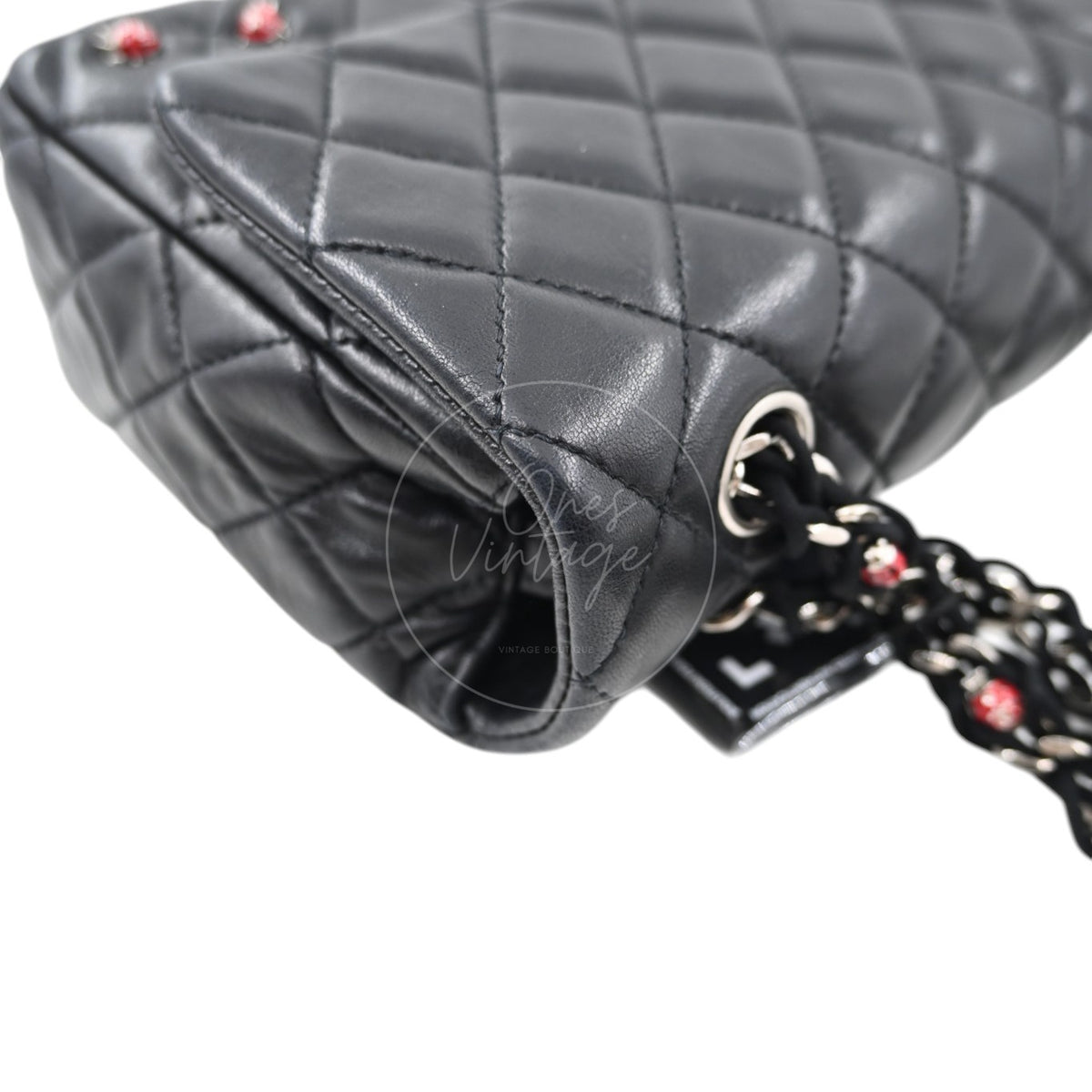 Chanel Quilted Medium Ladybug Flap Bag Lambskin Black SHW Series 14