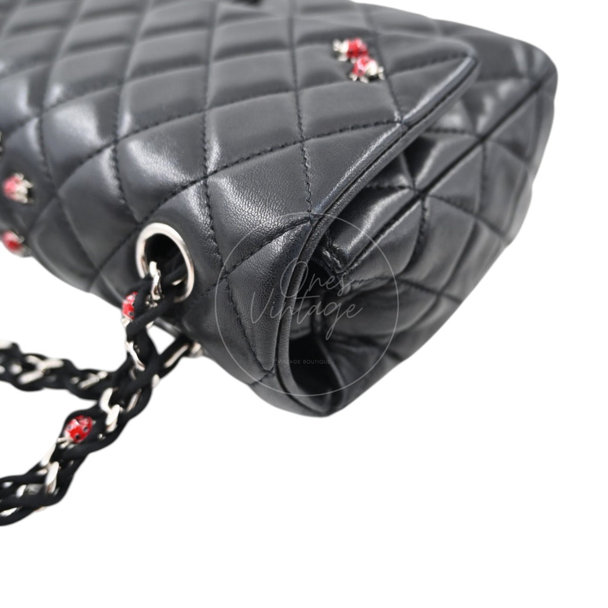 Chanel Quilted Medium Ladybug Flap Bag Lambskin Black SHW Series 14