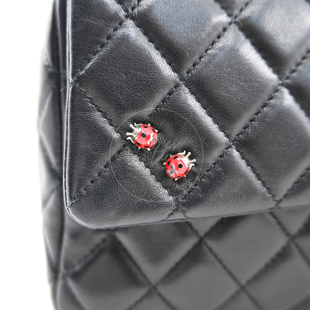 Chanel Quilted Medium Ladybug Flap Bag Lambskin Black SHW Series 14