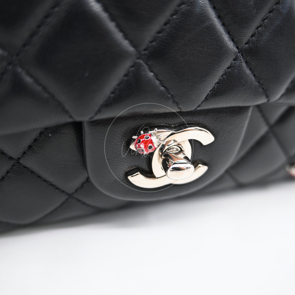 Chanel Quilted Medium Ladybug Flap Bag Lambskin Black SHW Series 14