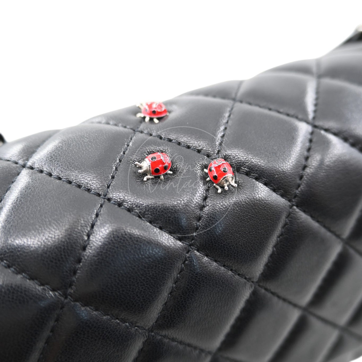 Chanel Quilted Medium Ladybug Flap Bag Lambskin Black SHW Series 14