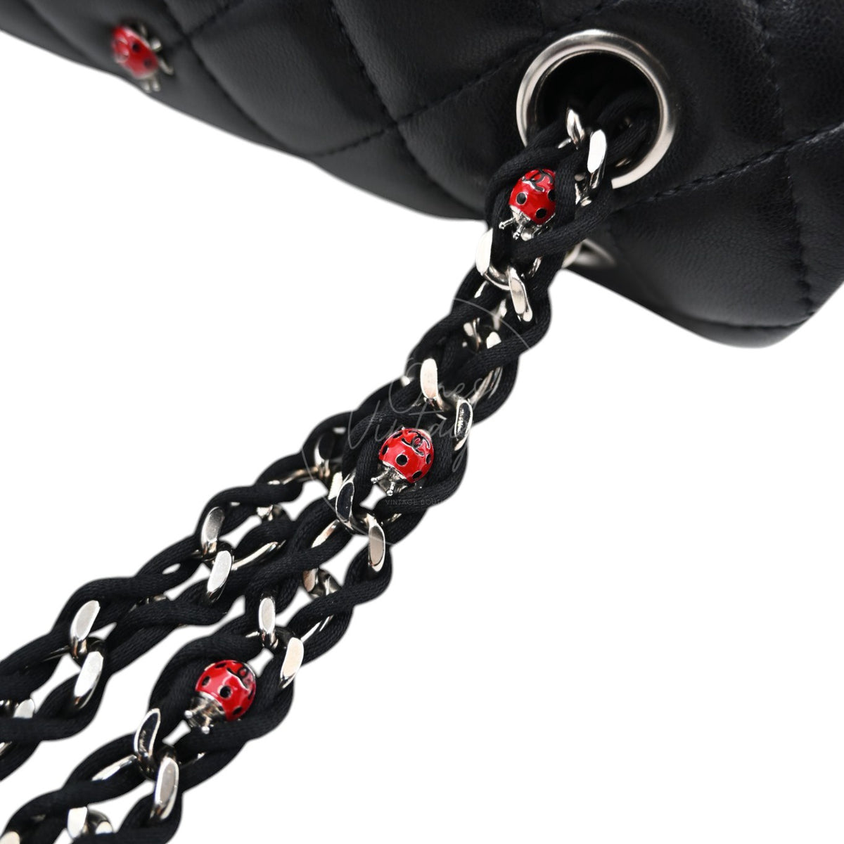 Chanel Quilted Medium Ladybug Flap Bag Lambskin Black SHW Series 14