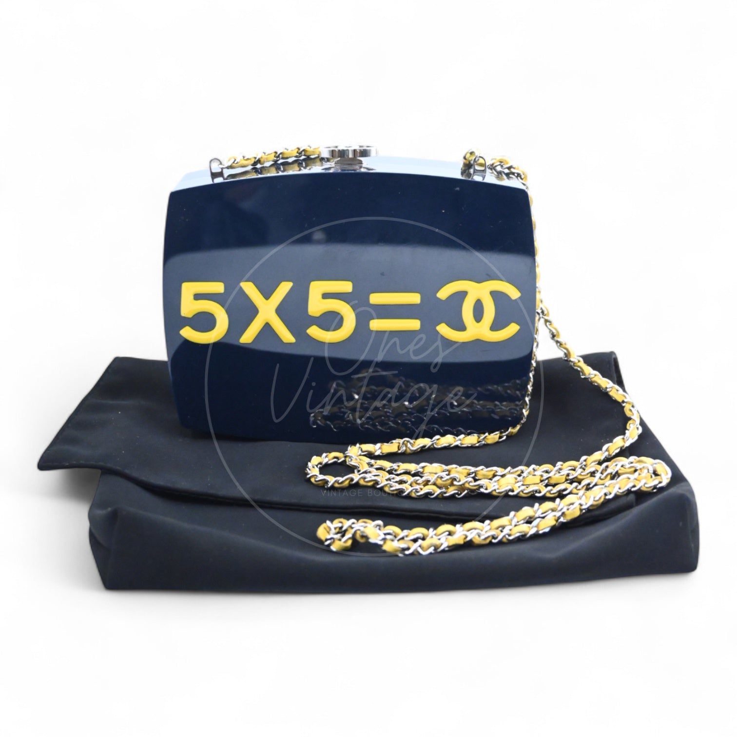 Chanel 5x5=Chanel Plexiglass Evening In The Street Clutch Box Bag GHW Navy Yellow Series 20