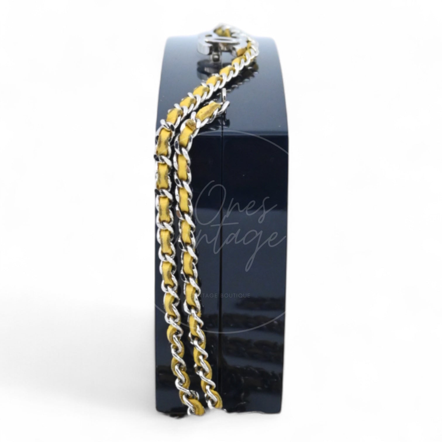 Chanel 5x5=Chanel Plexiglass Evening In The Street Clutch Box Bag GHW Navy Yellow Series 20