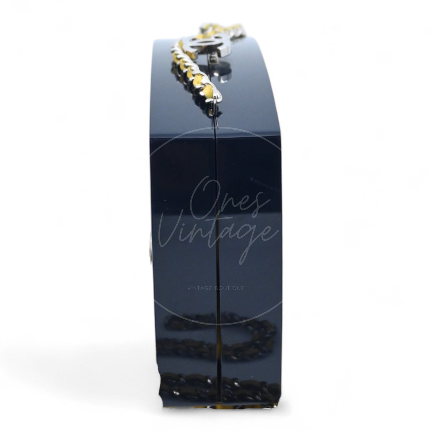Chanel 5x5=Chanel Plexiglass Evening In The Street Clutch Box Bag GHW Navy Yellow Series 20