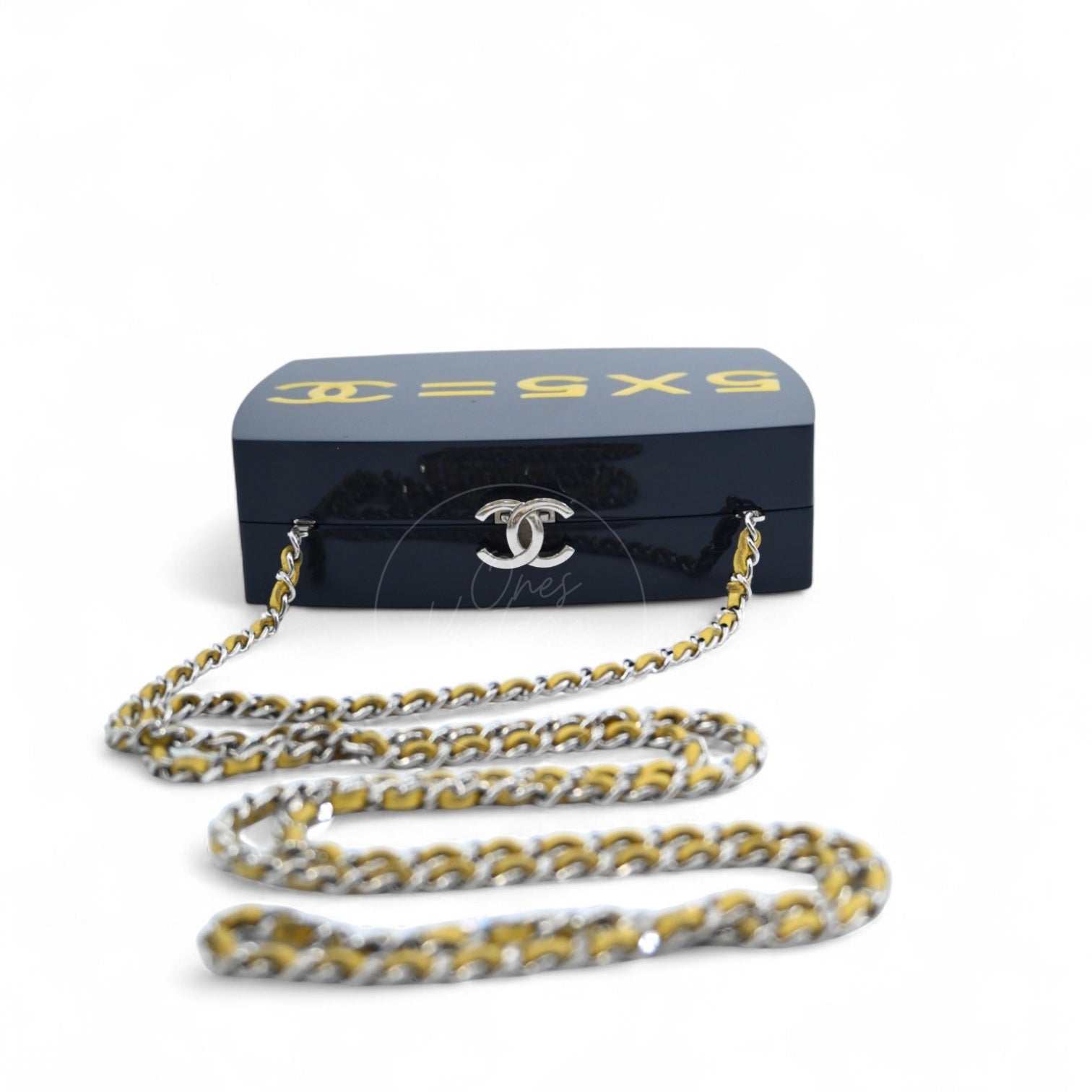 Chanel 5x5=Chanel Plexiglass Evening In The Street Clutch Box Bag GHW Navy Yellow Series 20